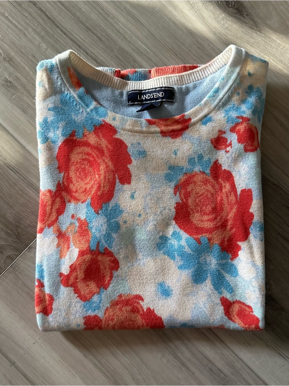 Lands' End Floral Short Sleeve Knit Sweater Top - Size S (6-8)